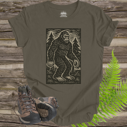 Vintage Bigfoot T-Shirt | Woodcut Sasquatch Cryptid Tee