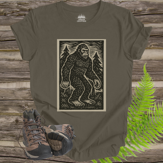 Vintage Bigfoot T-Shirt | Woodcut Sasquatch Cryptid Tee