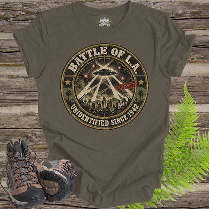 Battle of L.A. UFO T-Shirt – Unidentified Since 1942 Vintage Military Badge Tee