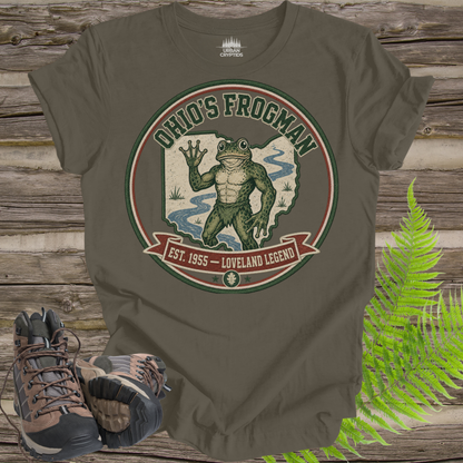Loveland Frogman T-Shirt – Ohio’s Frogman Vintage Cryptid Patch Tee