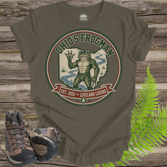 Loveland Frogman T-Shirt – Ohio’s Frogman Vintage Cryptid Patch Tee