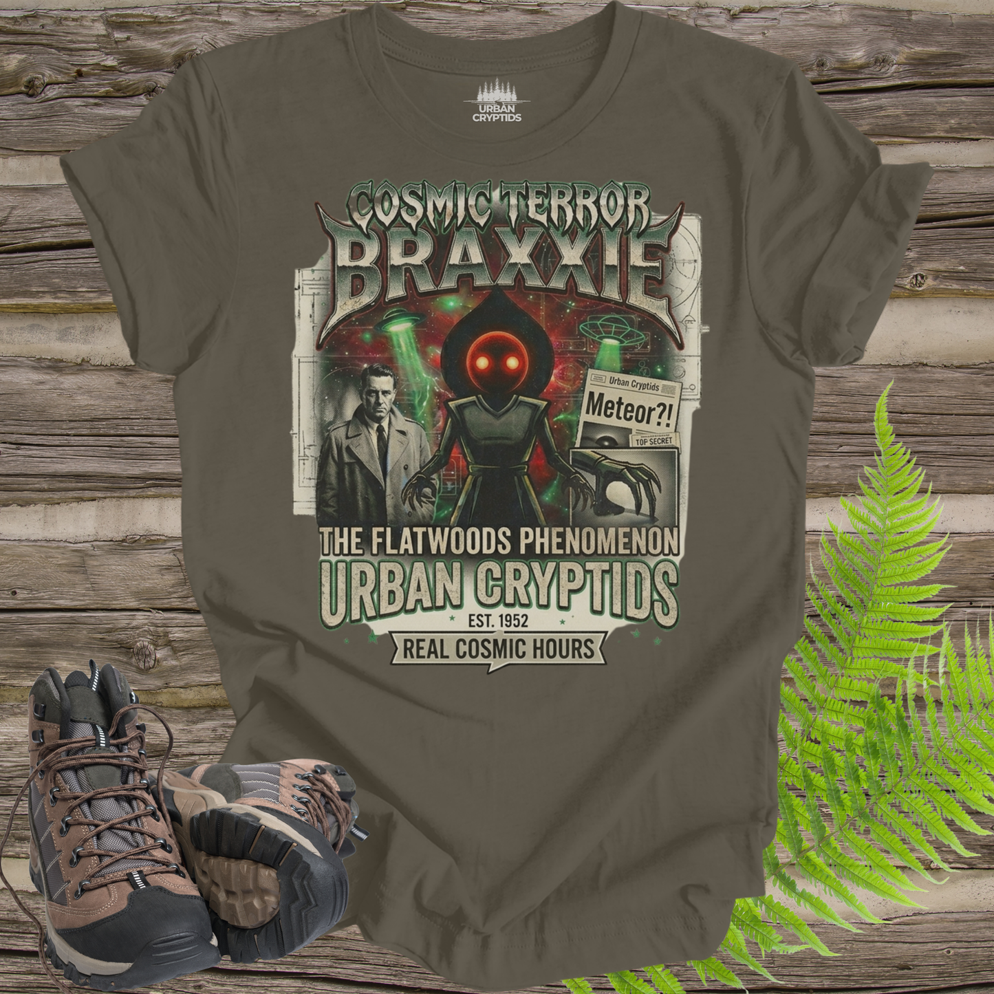 Cosmic Terror Braxxie | The Flatwoods Phenomenon Retro Cryptid T-Shirt