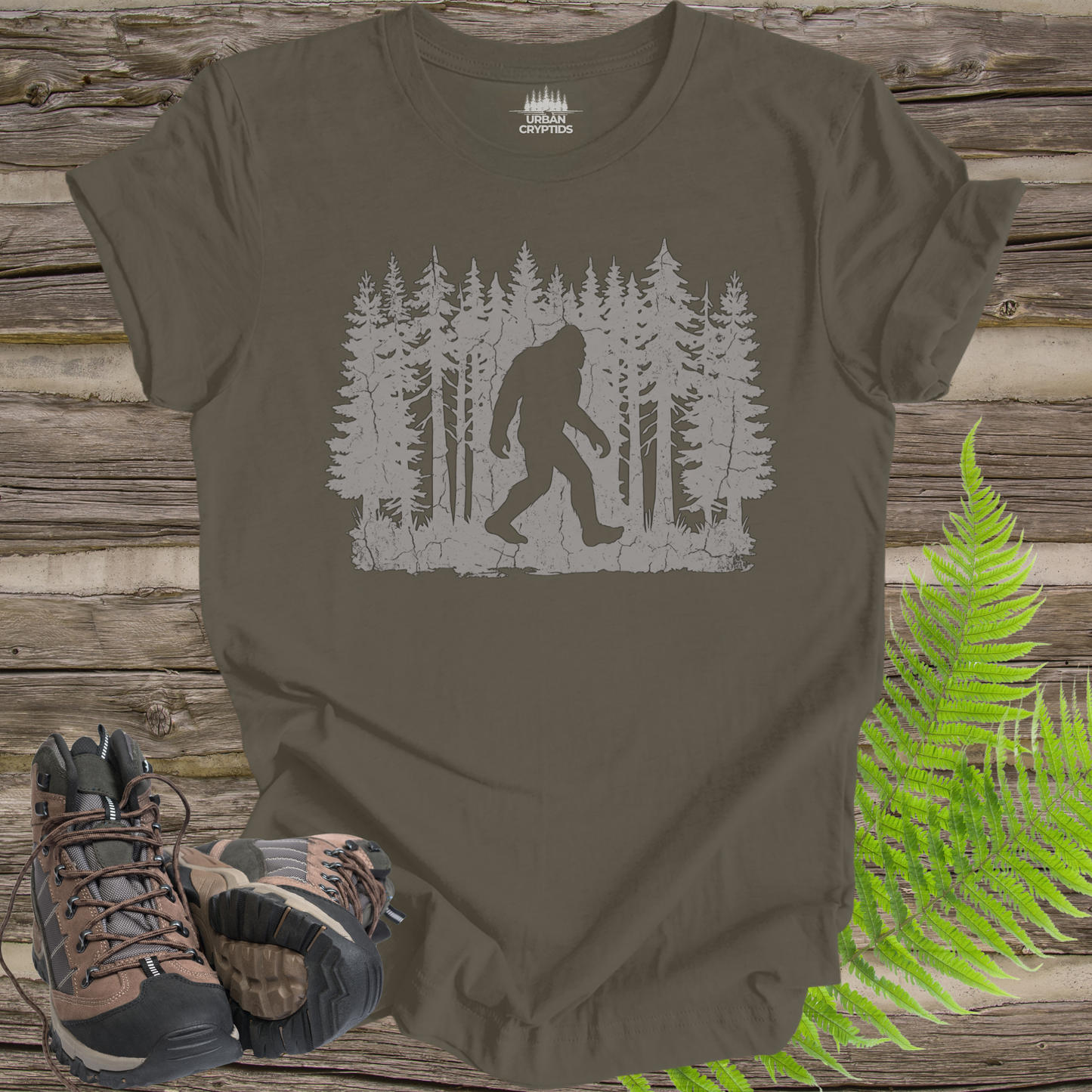 Bigfoot Forest Silhouette Shirt – Sasquatch Hiking Tee, Outdoors Cryptid Shirt, Minimalist Bigfoot T-Shirt