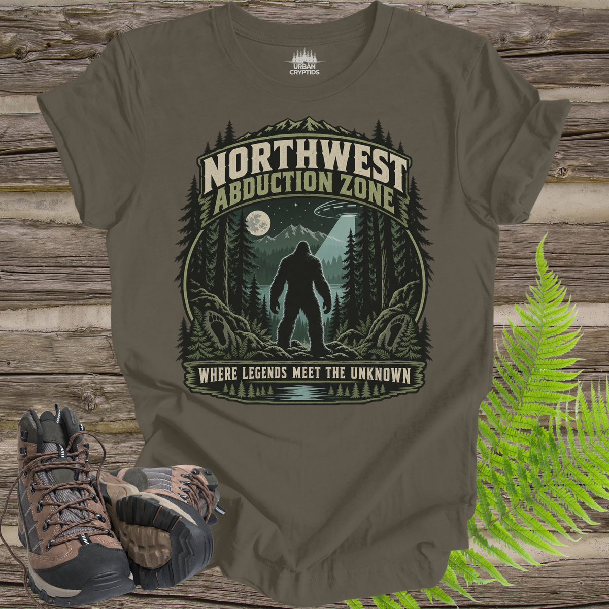 Northwest Abduction Zone T-Shirt – Bigfoot UFO Encounter Graphic Tee