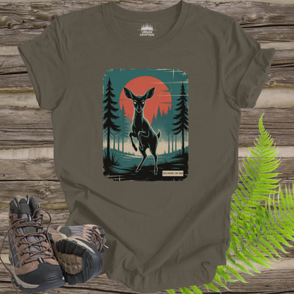 Not Deer Forest Encounter T-Shirt – Vintage Cryptid Wilderness Poster Tee