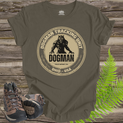Dogman Tracking Unit T-Shirt – Cryptid Field Report 214 Vintage Badge Tee