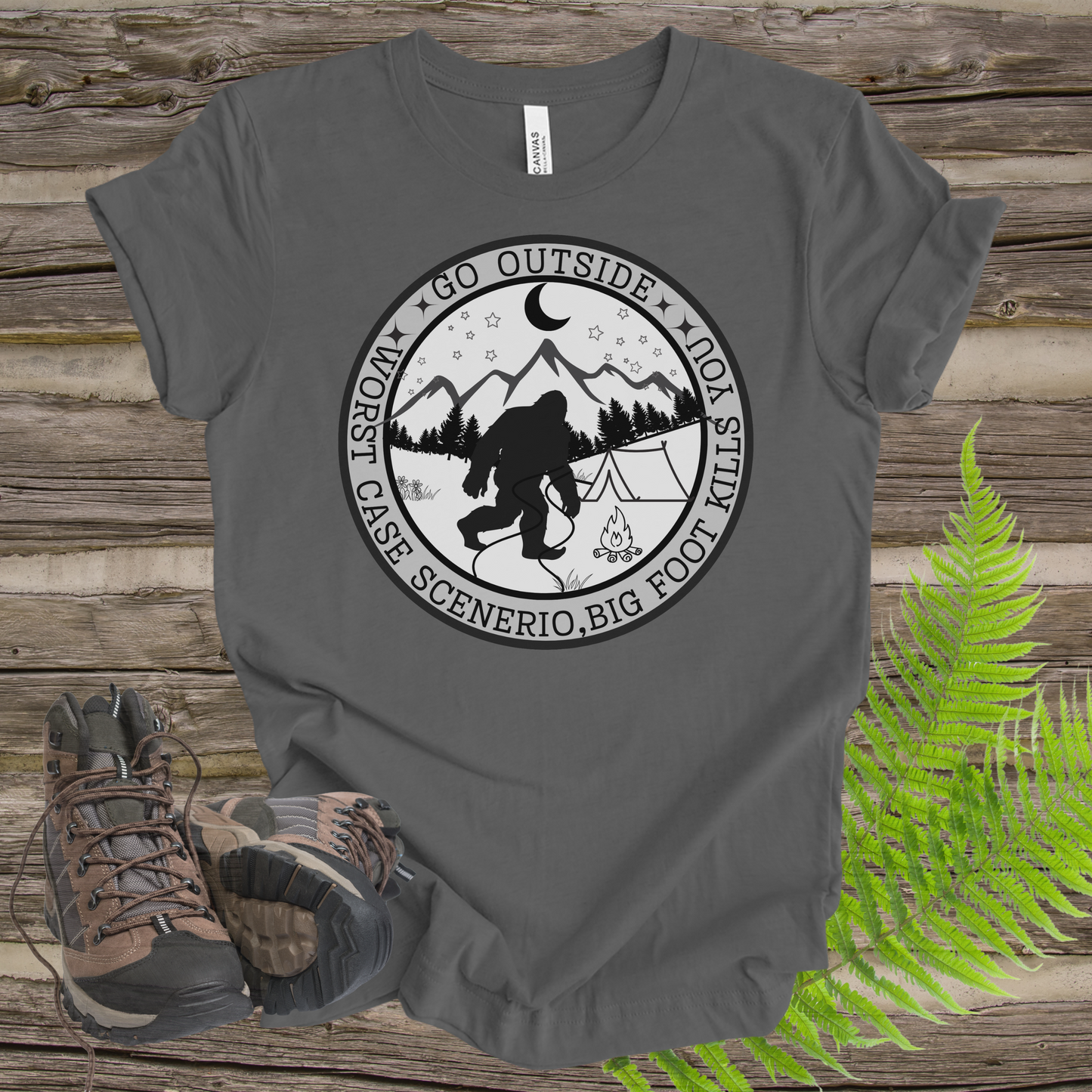 Funny Bigfoot Unisex Tee - Go Outside, Worse Case Scenerio Design