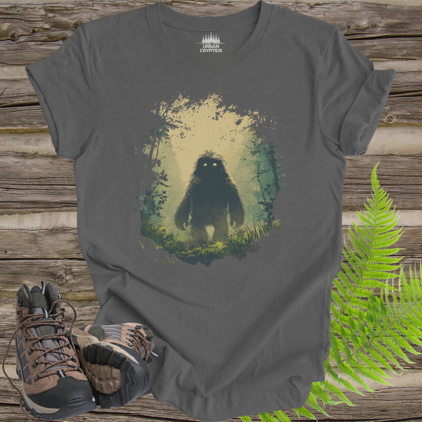 Mysterious Bigfoot Forest Shirt – Moody Sasquatch Glow Eyes Tee, Cryptid Aesthetic Shirt, Vintage Paranormal Art Tee