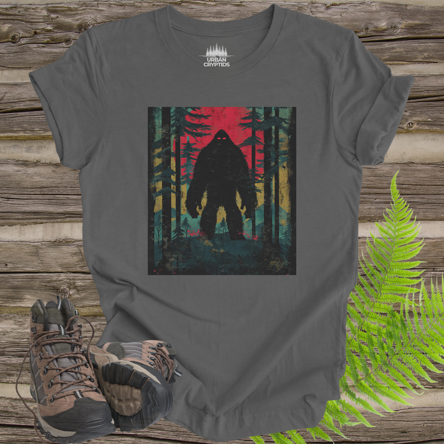 Vintage Bigfoot Forest Poster Tee – Retro Cryptid T-Shirt
