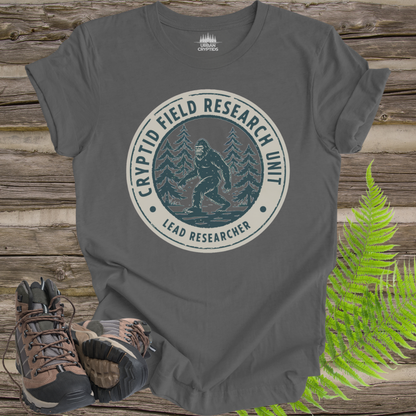 Cryptid Field Research Unit T-Shirt – Bigfoot “Lead Researcher” Vintage Badge Tee