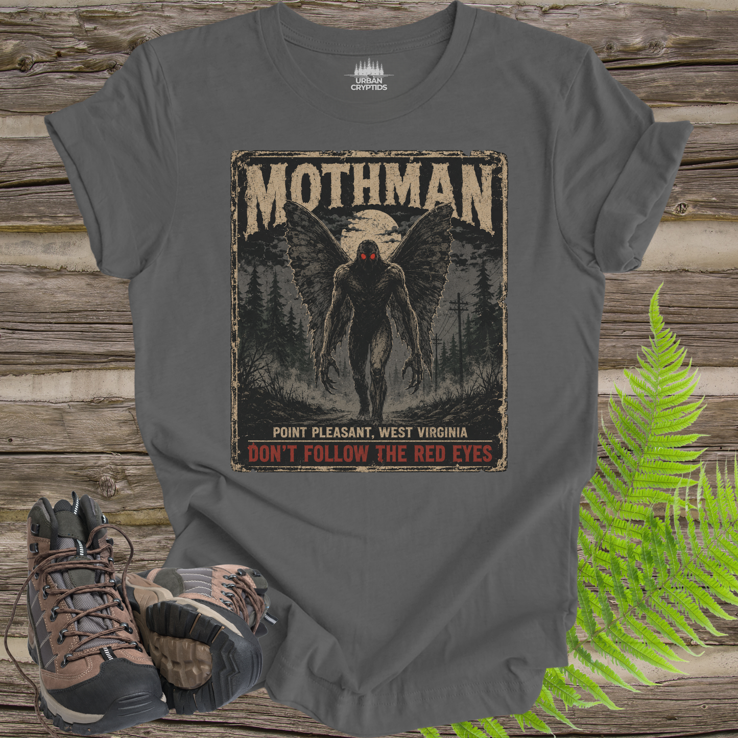 Don’t Follow the Red Eyes Mothman T-Shirt – Scary Point Pleasant Cryptid Tee
