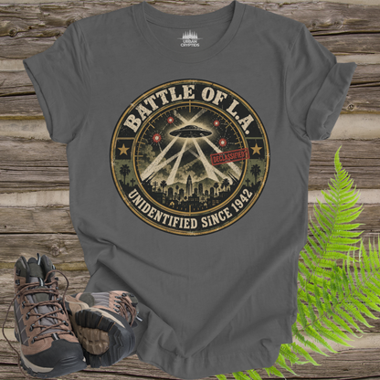 Battle of L.A. UFO T-Shirt – Unidentified Since 1942 Vintage Military Badge Tee