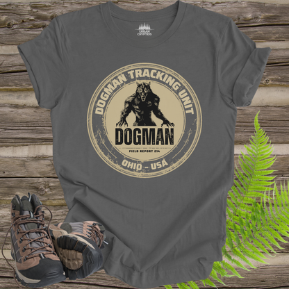 Dogman Tracking Unit T-Shirt – Cryptid Field Report 214 Vintage Badge Tee
