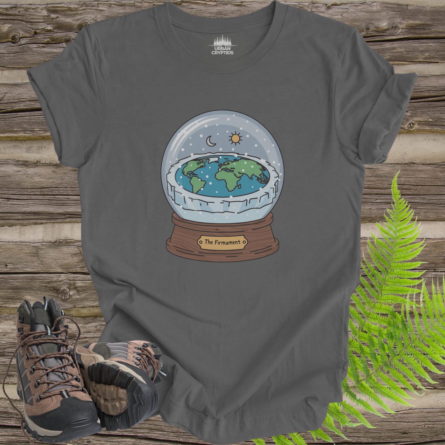 The Firmament Flat Earth Snow Globe Shirt – Genesis-Inspired Satire Graphic Tee