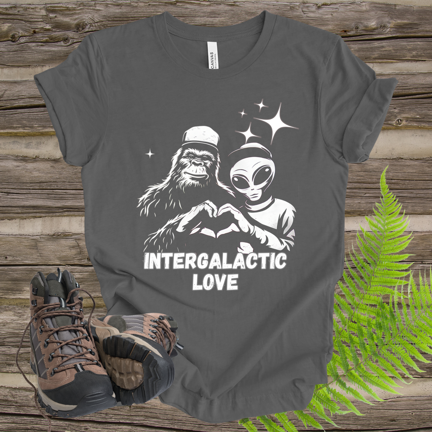 T-Shirt Intergalactic Sasquatch Alien Love Heart Hands Tee