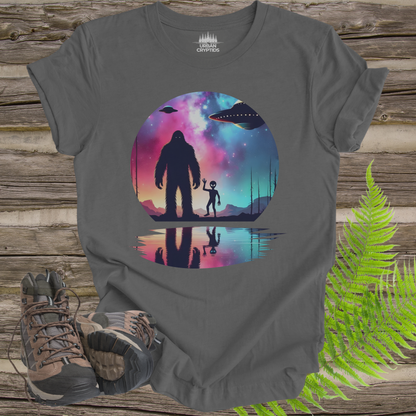 Bigfoot UFO Shirt – Alien First Contact Galaxy Graphic Tee
