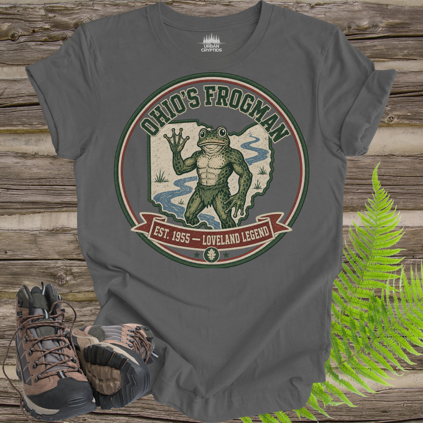 Loveland Frogman T-Shirt – Ohio’s Frogman Vintage Cryptid Patch Tee