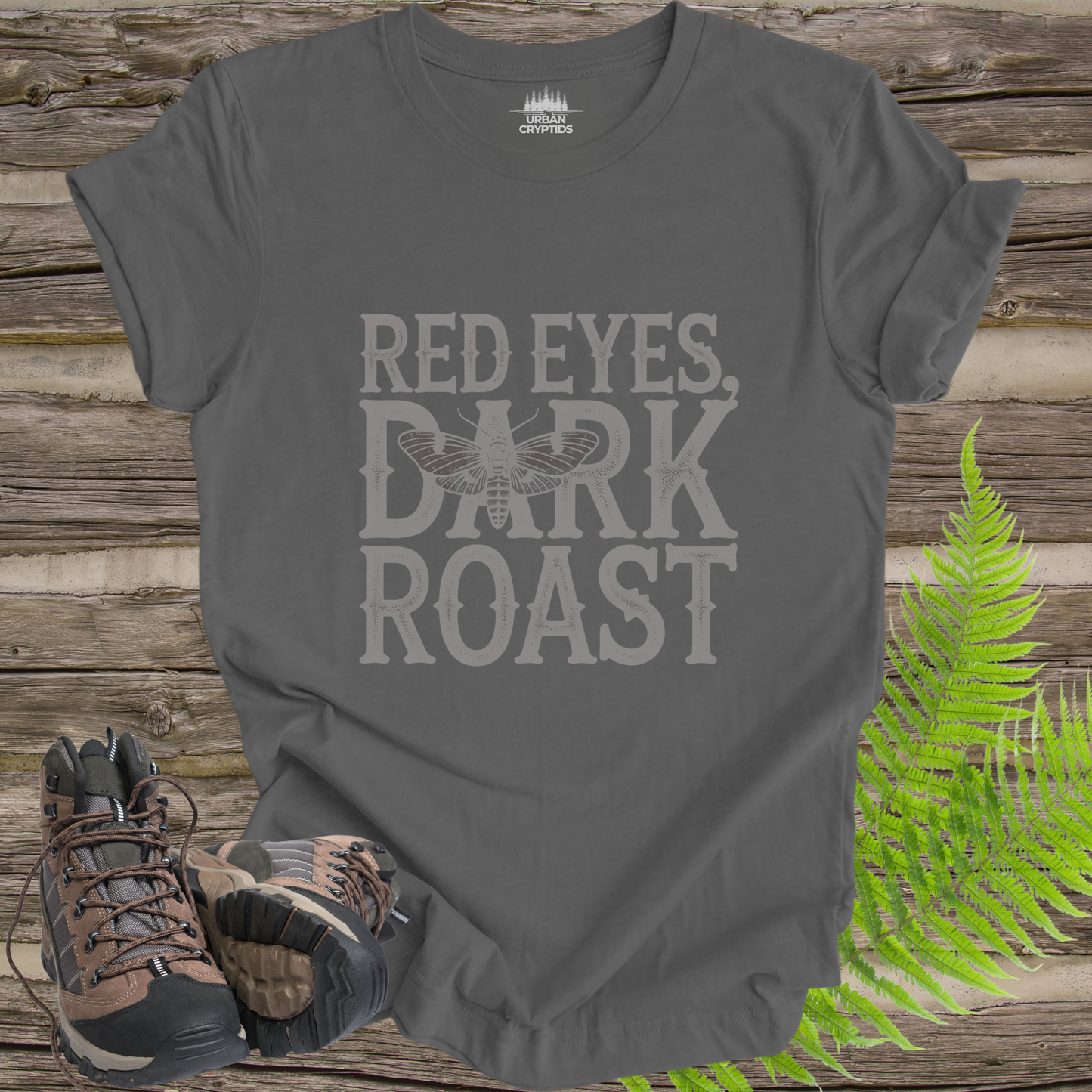 Red Eyes, Dark Roast T-Shirt | Mothman Coffee Graphic Tee | Funny Cryptid Caffeine Shirt
