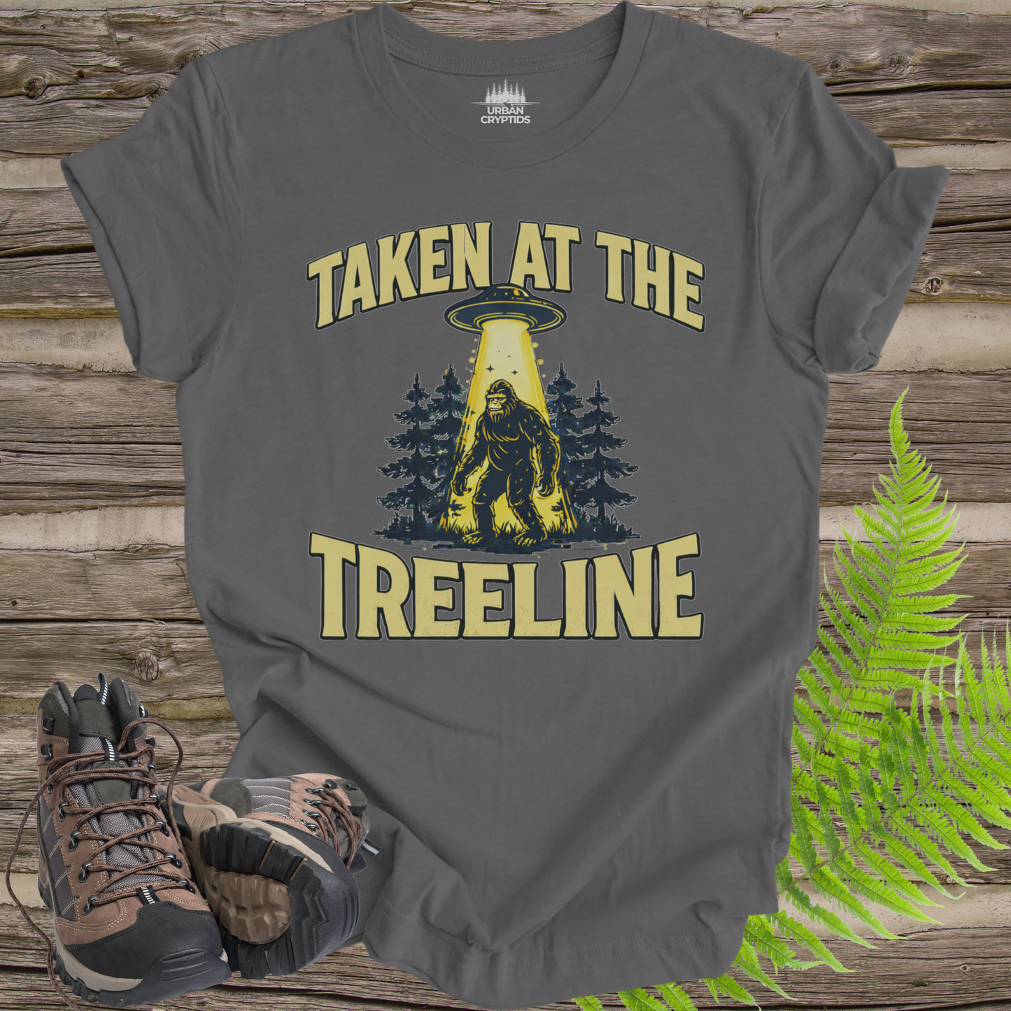 “Taken at the Treeline” Bigfoot UFO T-Shirt – Vintage Alien Abduction Design