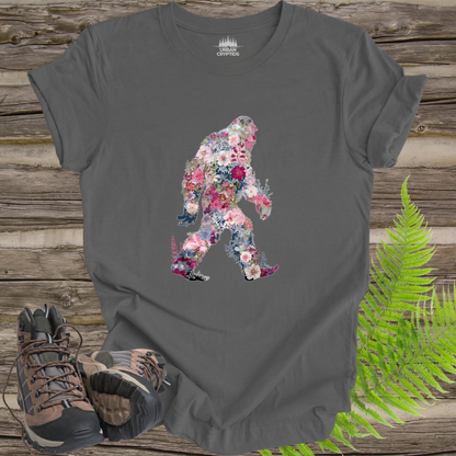 Floral Bigfoot T-Shirt | Wildflower Sasquatch Silhouette Graphic Tee | Nature Lover Cryptid Shirt