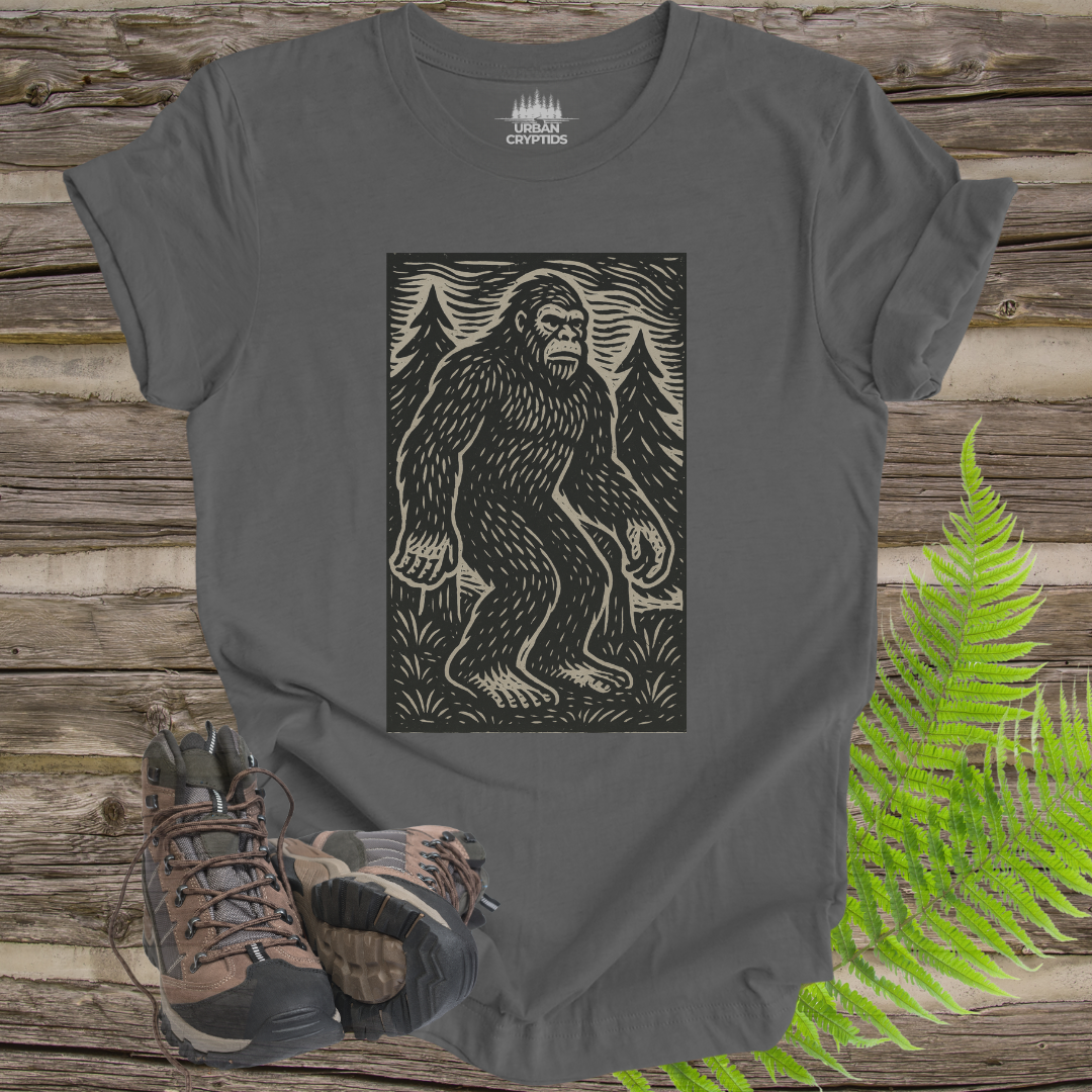 Vintage Bigfoot T-Shirt | Woodcut Sasquatch Cryptid Tee
