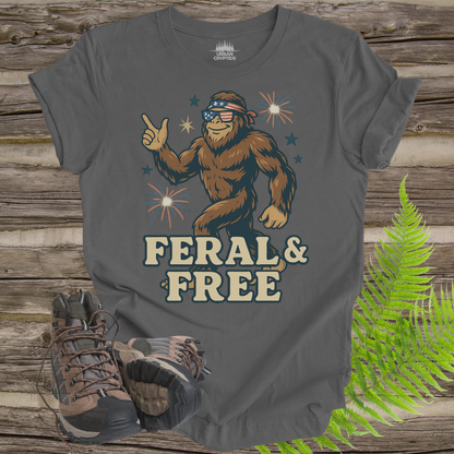 Feral & Free Bigfoot Shirt – Funny Patriotic Cryptid Tee for 4th of July