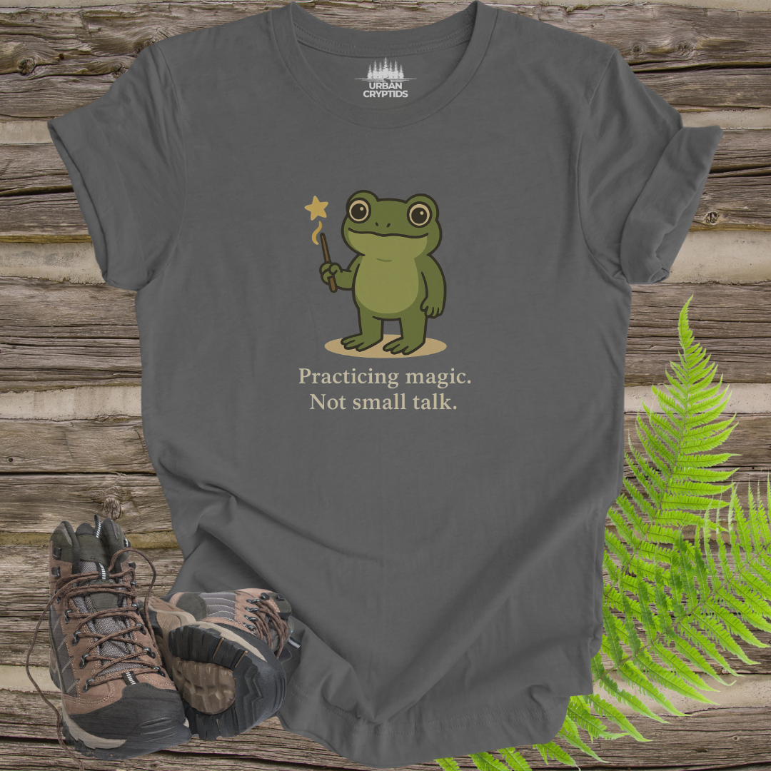 Loveland Frogman “Practicing Magic, Not Small Talk” Tee – Funny Cryptid Shirt for Paranormal Fans