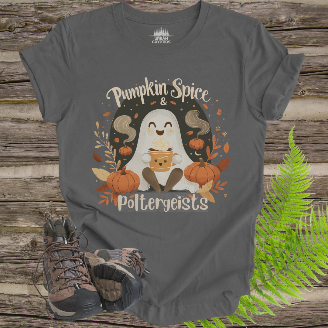 Pumpkin Spice & Poltergeists T-Shirt | Cute Ghost Halloween Coffee Tee