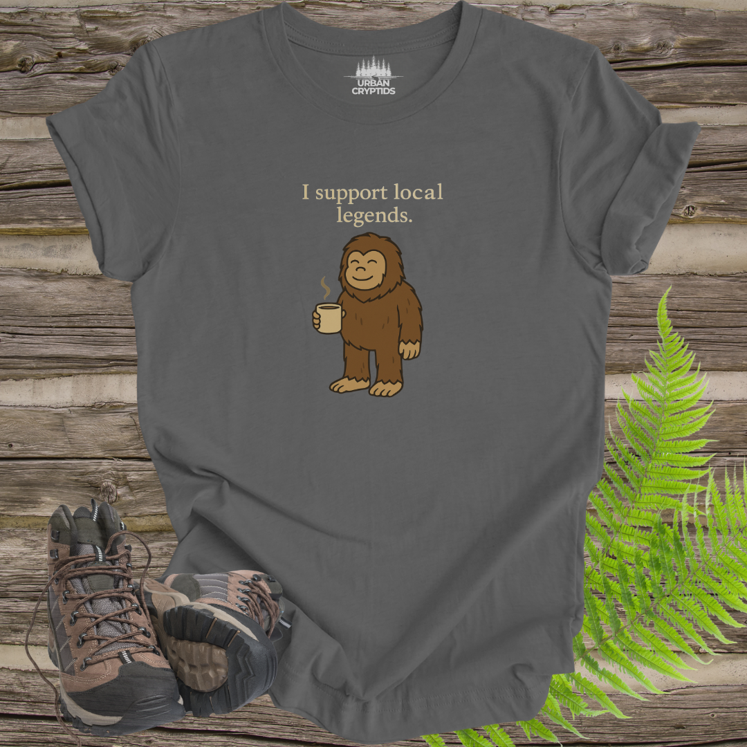“I Support Local Legends” Bigfoot Tee – Funny Sasquatch Shirt for Cryptid Fans