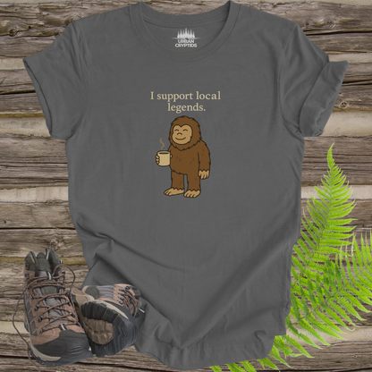“I Support Local Legends” Bigfoot Tee – Funny Sasquatch Shirt for Cryptid Fans