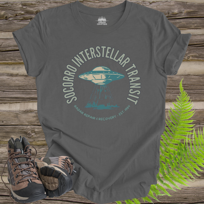 Socorro Interstellar Transit T-Shirt – Retro UFO Travel Agency Tee