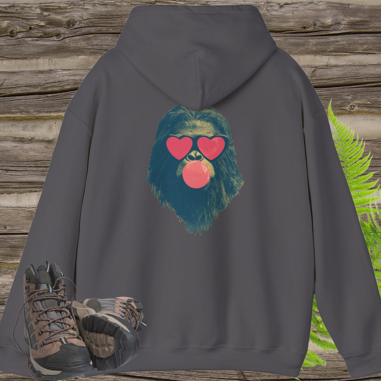 Bubblegum Sasquatch Hoodie | Urban Cryptids Bigfoot Heart Shades Pullover Sweatshirt