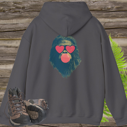 Bubblegum Sasquatch Hoodie | Urban Cryptids Bigfoot Heart Shades Pullover Sweatshirt
