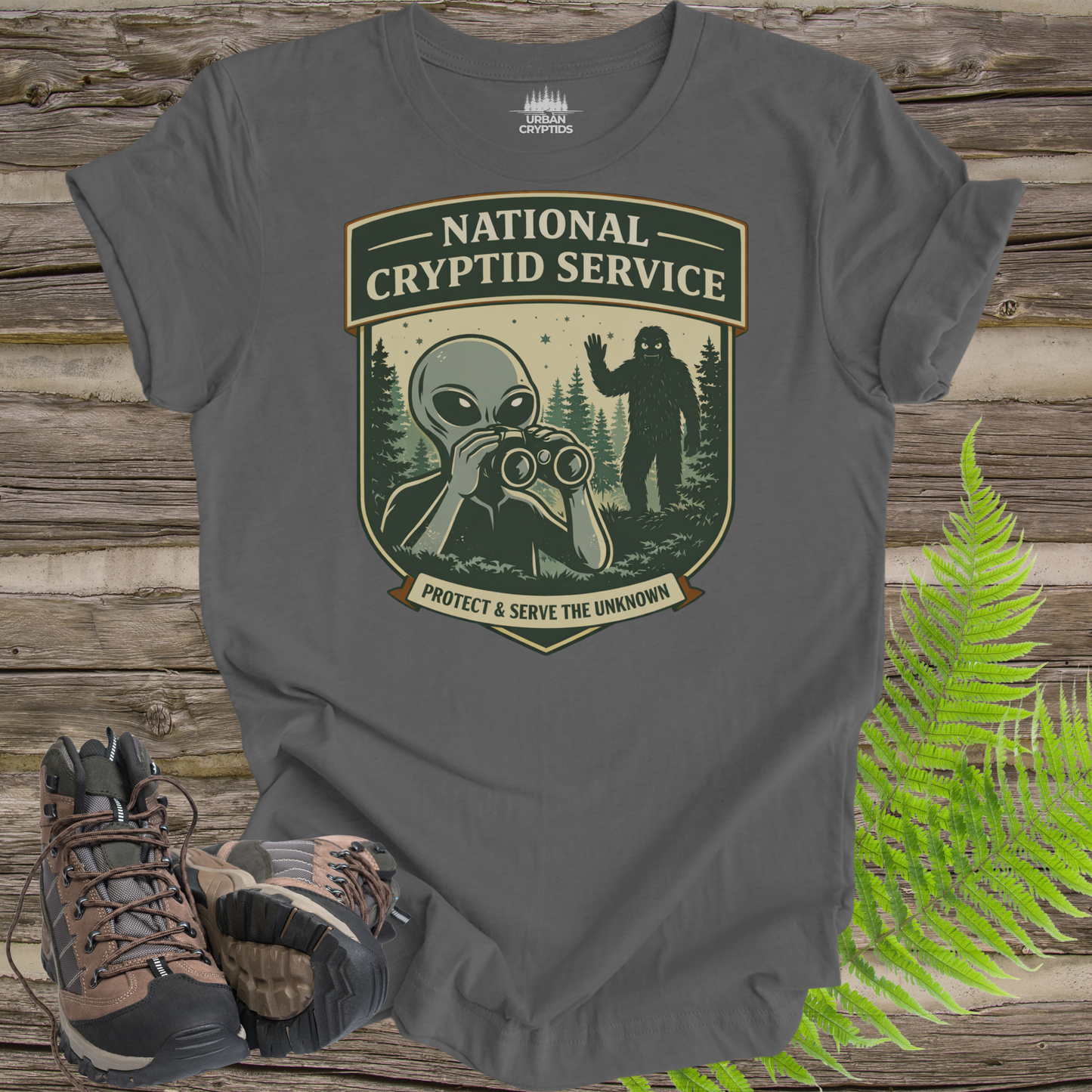National Cryptid Service T-Shirt | Protect & Serve the Unknown Graphic Tee | Paranormal Field Agent Shirt