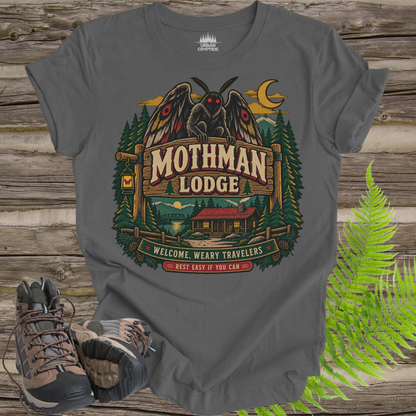 Mothman Lodge T-Shirt – Vintage Appalachian Cryptid Cabin Tee