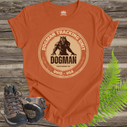 Dogman Tracking Unit T-Shirt – Cryptid Field Report 214 Vintage Badge Tee