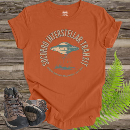 Socorro Interstellar Transit T-Shirt – Retro UFO Travel Agency Tee