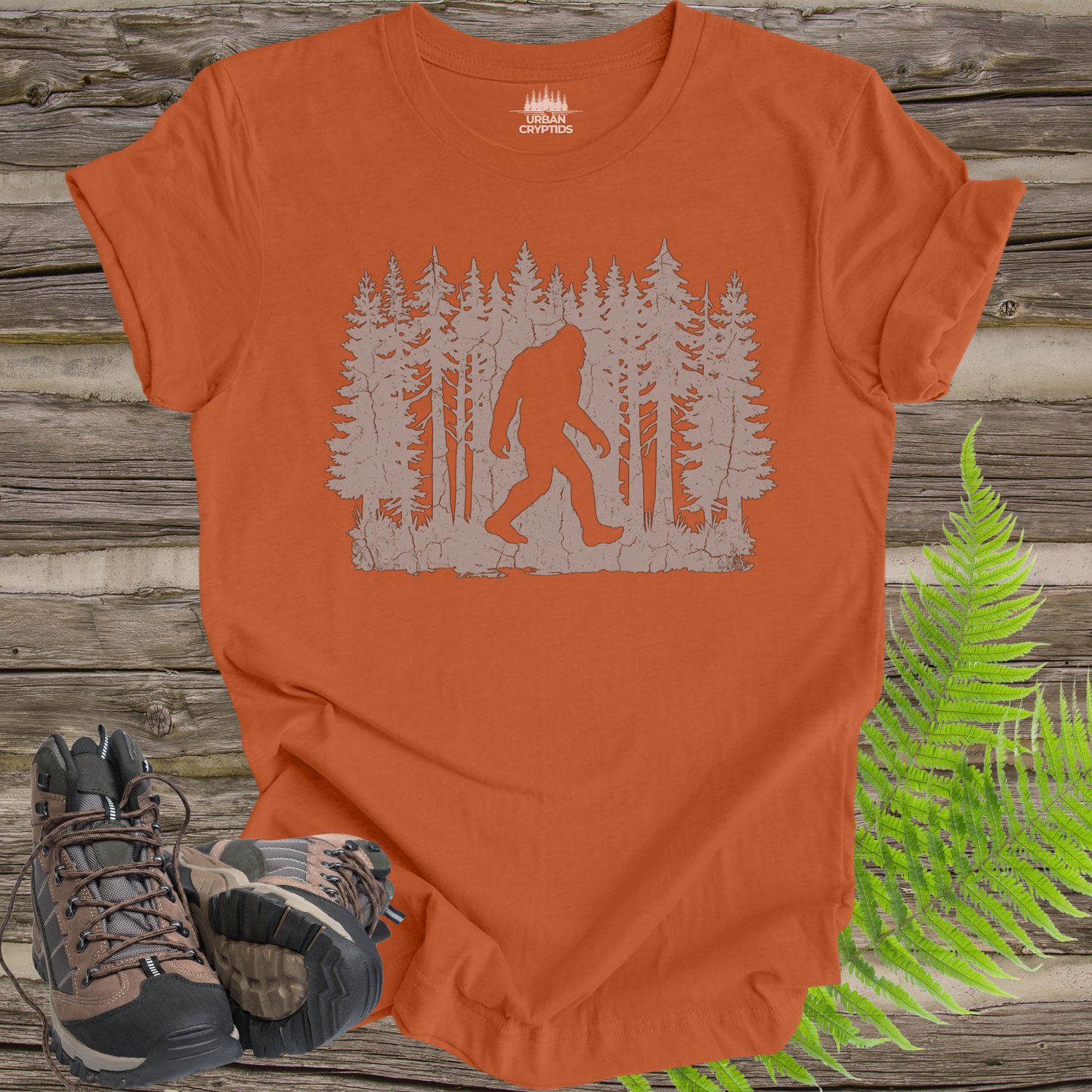 Bigfoot Forest Silhouette Shirt – Sasquatch Hiking Tee, Outdoors Cryptid Shirt, Minimalist Bigfoot T-Shirt