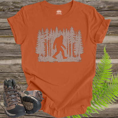 Bigfoot Forest Silhouette Shirt – Sasquatch Hiking Tee, Outdoors Cryptid Shirt, Minimalist Bigfoot T-Shirt