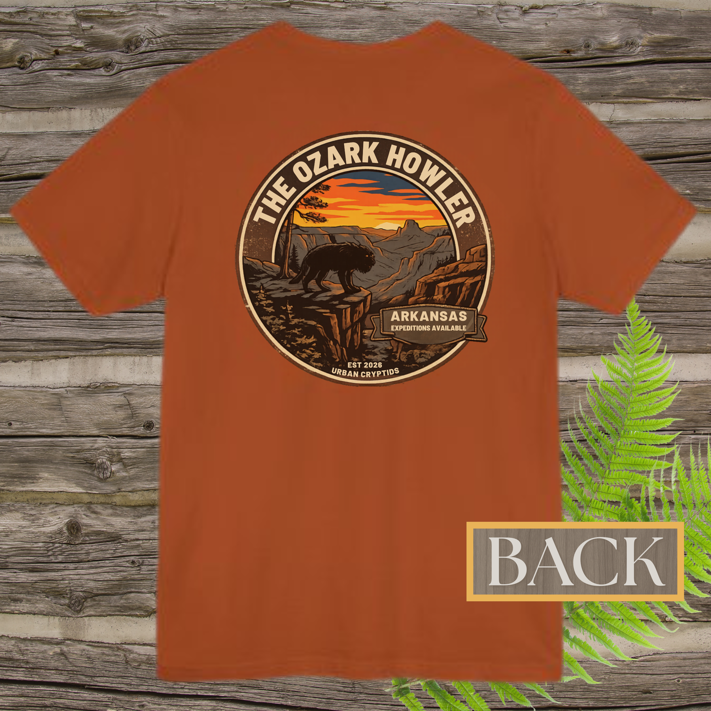 Ozark Howler Arkansas Expeditions T-Shirt | Ozark Mountains Cryptid Back Print Tee