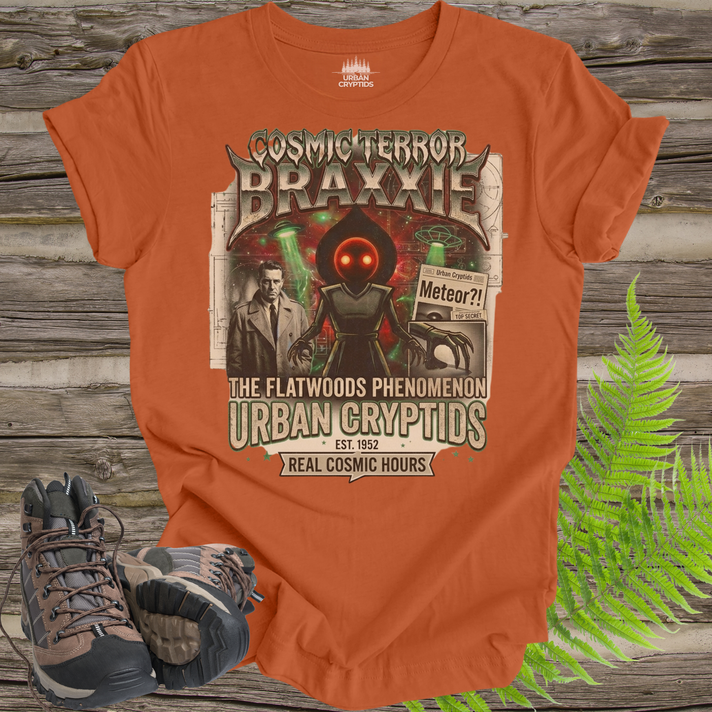 Cosmic Terror Braxxie | The Flatwoods Phenomenon Retro Cryptid T-Shirt