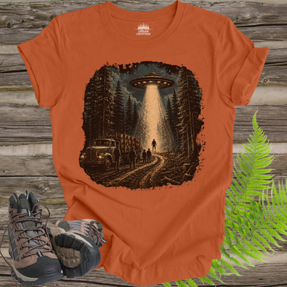 UFO Encounter T-Shirt – Alien Abduction Forest Graphic Tee