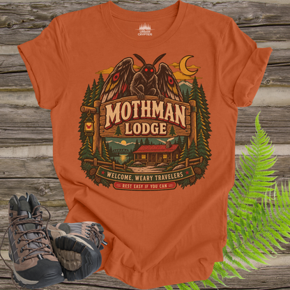 Mothman Lodge T-Shirt – Vintage Appalachian Cryptid Cabin Tee