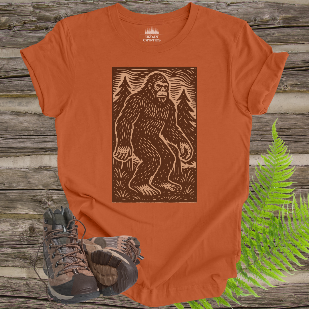 Vintage Bigfoot T-Shirt | Woodcut Sasquatch Cryptid Tee