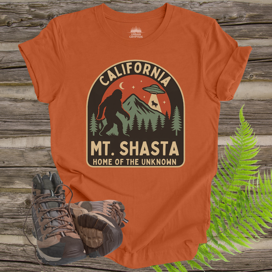 Mt. Shasta Bigfoot & UFO T-Shirt – Home of the Unknown (California Design)