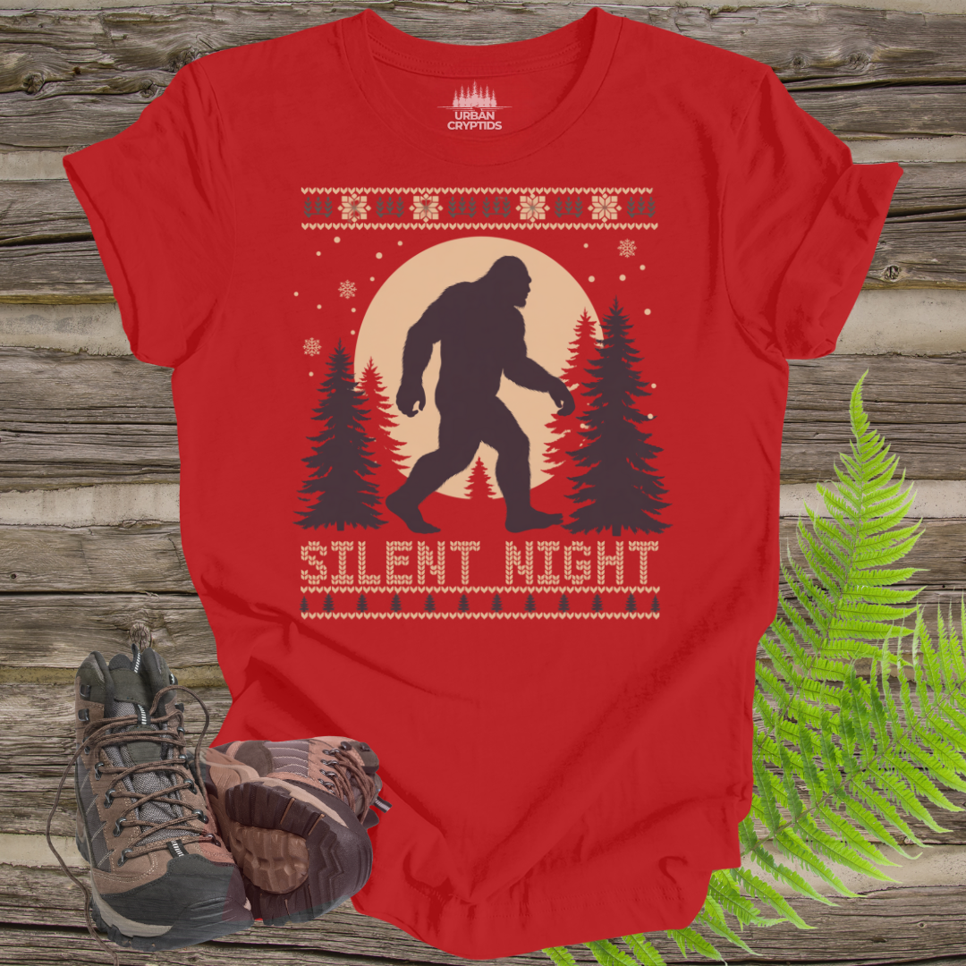 Silent Night Bigfoot Tee – Sasquatch Christmas Sweater Style
