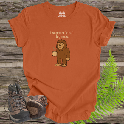 “I Support Local Legends” Bigfoot Tee – Funny Sasquatch Shirt for Cryptid Fans