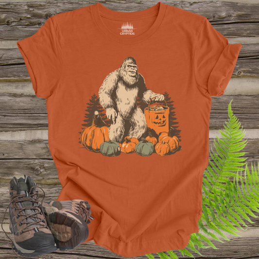 Halloween Bigfoot T-Shirt | Trick-or-Treat Sasquatch Pumpkin Tee