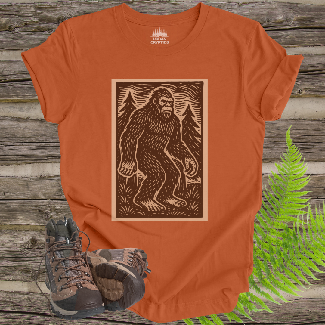 Vintage Bigfoot T-Shirt | Woodcut Sasquatch Cryptid Tee