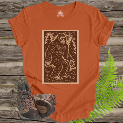 Vintage Bigfoot T-Shirt | Woodcut Sasquatch Cryptid Tee